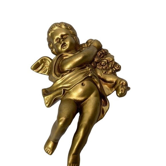 Vintage 2 Lee Wards Gold Cherub Angel Wall Hanging Plaque Chalkware 8” Long - Picture 5 of 16